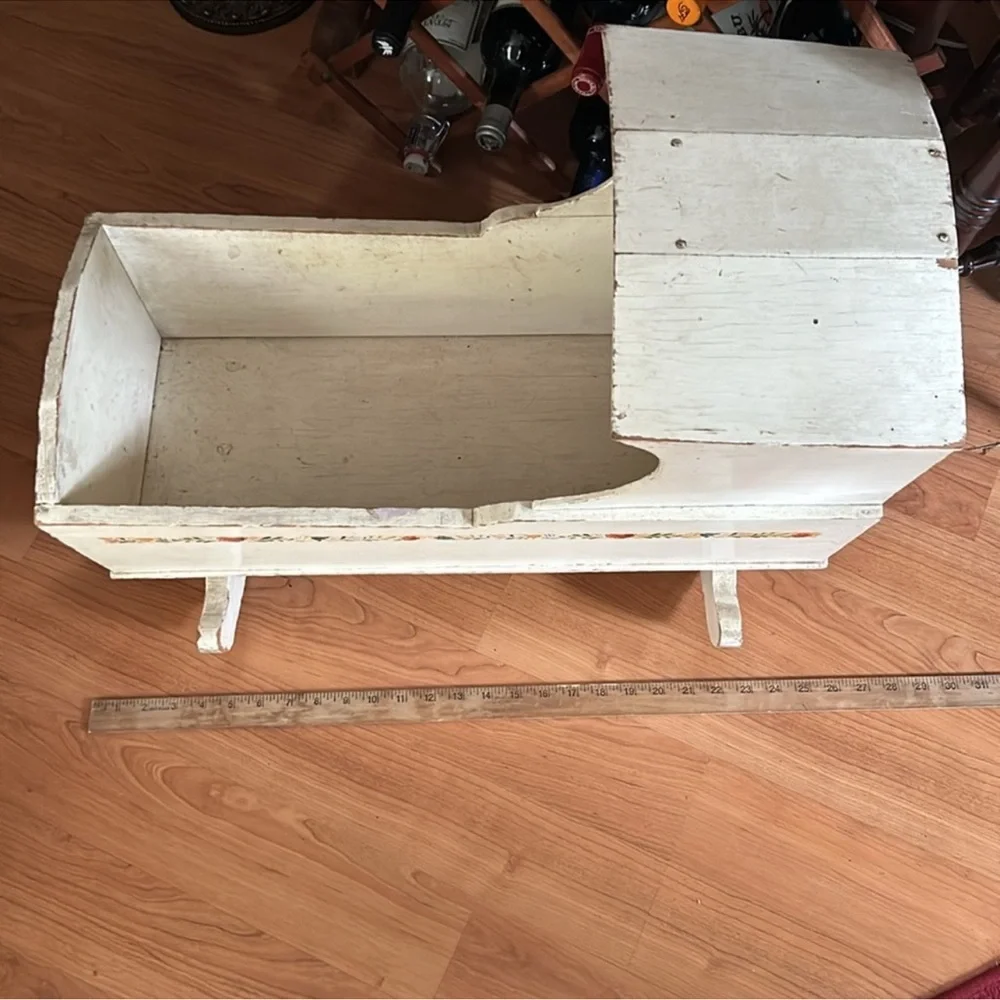 Vintage Primitive Wooden Rocking Cradle Bassinet